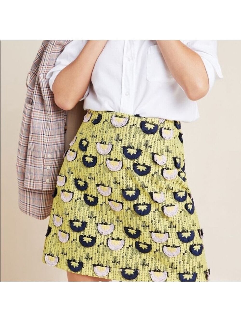 Women's Hutch Yellow Navy Embroidered Mini Skirt Size 6